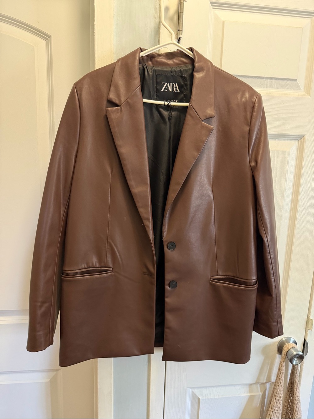 ZARA Chocolate Brown Faux Leather Blazer